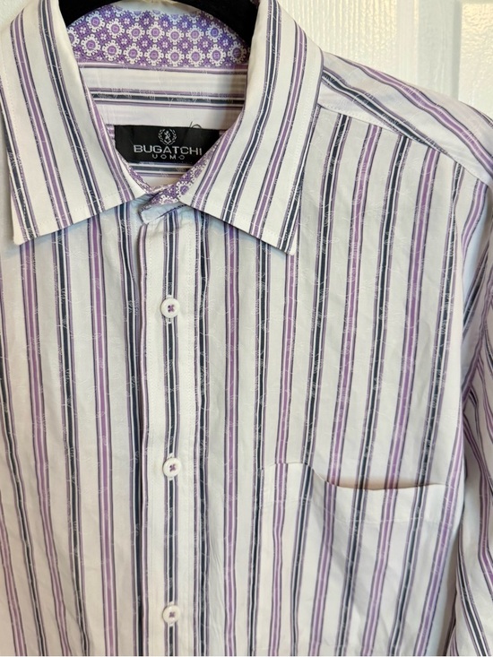 Bugatchi Other - Bugatchi Uomo Men's Striped Shirt White Purple Large
